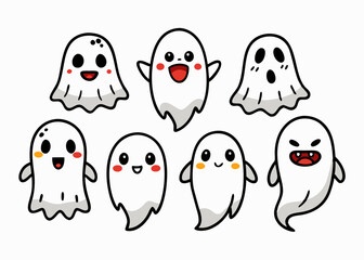 Expressive Cartoon Ghosts' Set of Cartoon Ghosts' Doodle Ghouls Collection' Vibrant Cartoon Ghosts Set' Fun Cartoon Ghosts Doodles, Doodle Ghouls with Emoticons & Fun Faces!