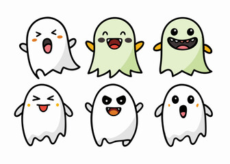 Expressive Cartoon Ghosts' Set of Cartoon Ghosts' Doodle Ghouls Collection' Vibrant Cartoon Ghosts Set' Fun Cartoon Ghosts Doodles, Doodle Ghouls with Emoticons & Fun Faces!
