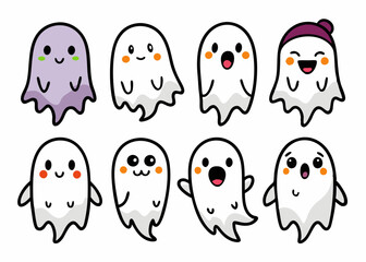 Expressive Cartoon Ghosts' Set of Cartoon Ghosts' Doodle Ghouls Collection' Vibrant Cartoon Ghosts Set' Fun Cartoon Ghosts Doodles, Doodle Ghouls with Emoticons & Fun Faces!