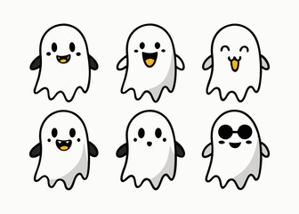 Expressive Cartoon Ghosts' Set of Cartoon Ghosts' Doodle Ghouls Collection' Vibrant Cartoon Ghosts Set' Fun Cartoon Ghosts Doodles, Doodle Ghouls with Emoticons & Fun Faces!