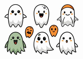 Expressive Cartoon Ghosts' Set of Cartoon Ghosts' Doodle Ghouls Collection' Vibrant Cartoon Ghosts Set' Fun Cartoon Ghosts Doodles, Doodle Ghouls with Emoticons & Fun Faces!