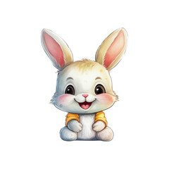 Obraz premium The white rabbit is smiling. Ideal for Easter, animal illustrations, children's books, and greeting cards. Generative AI