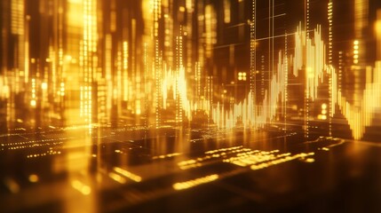 An abstract digital artwork filled with glowing golden waves and intricate data flow patterns. The vibrant colors and high-tech elements evoke themes of virtual connection, innovation, and futuristic