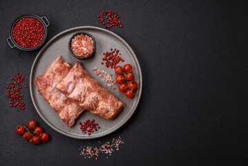 Pork ribs in sweet and sour sauce with salt and spices