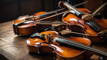 Fototapeta premium close up of violin on wooden background