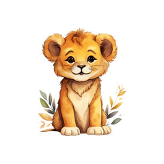 Fototapeta premium The sitting lion cub is perfect for wildlife posters, educational materials, children's books, and nature themed designs. Generative AI