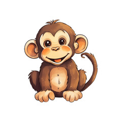 Obraz premium Brown monkey with large eyes and a curled tail, smiling happily. Suitable for animal themed designs, nature illustrations, and children's content. Generative AI