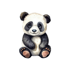 Naklejka premium A cute panda with black and white fur is sitting. Ideal for children's books, wildlife posters, or social media. Generative AI