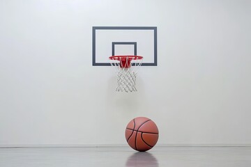 Fototapeta premium Basketball on the floor near hoop. This image is perfect for use in sports-themed projects or designs.