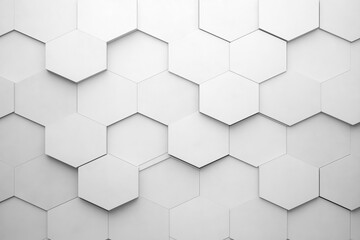 Fototapeta premium White hexagonal tiles arranged on a wall for a modern minimalist design aesthetic indoors