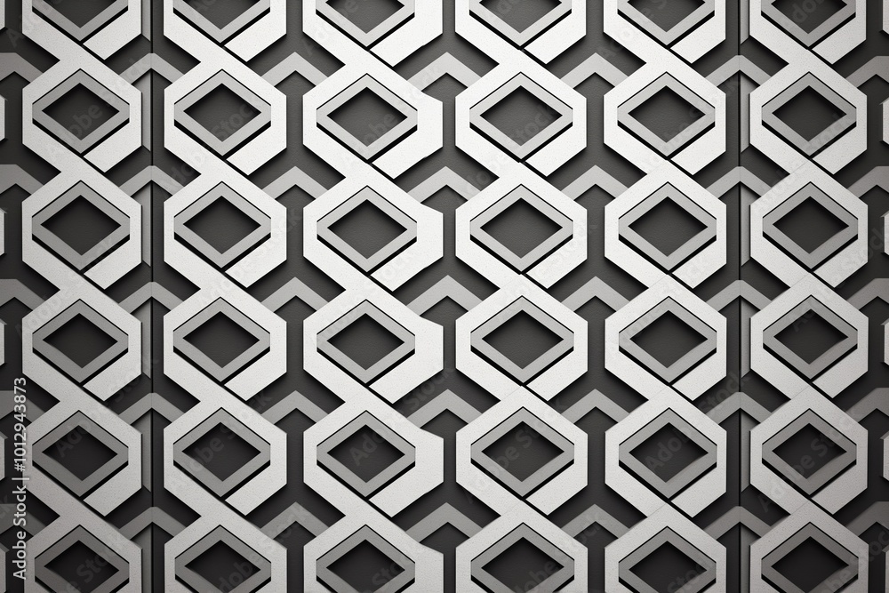 Poster Geometric pattern of interlocking shapes in modern architectural design with a metallic finish