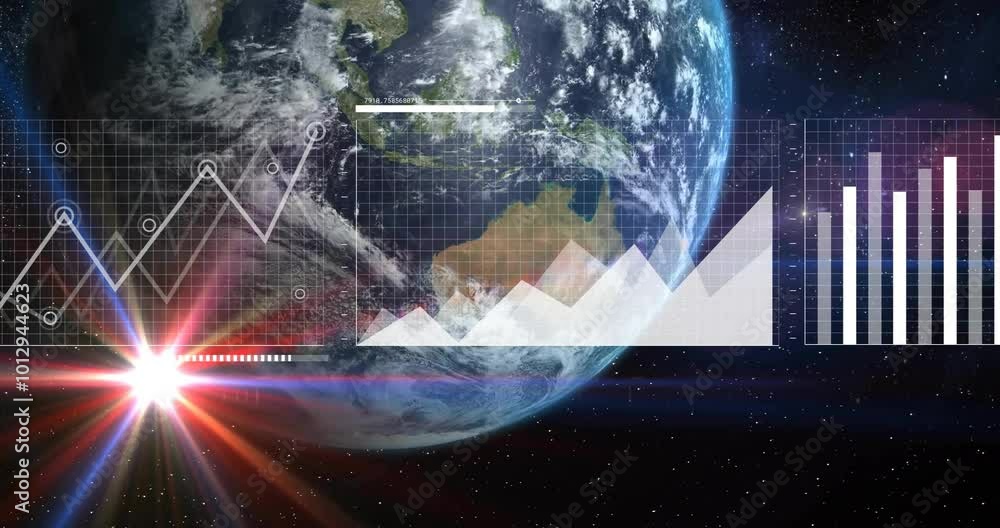 Poster Animation of data processing over globe and statistics