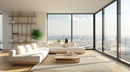 Obraz premium Modern Living Room with Stunning City View