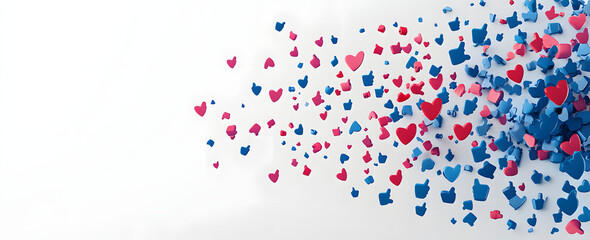 Fototapeta premium Red hearts and blue thumbs up icons floating