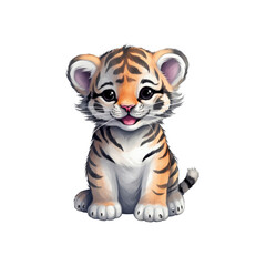 A smiling baby tiger is sitting. Perfect for wildlife conservation, children's books, or educational materials. Generative AI
