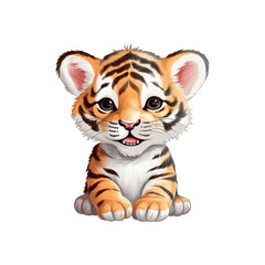A smiling baby tiger is sitting. Perfect for wildlife conservation, children's books, or educational materials. Generative AI