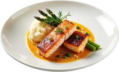 Grilled Salmon with Mashed Potatoes and Asparagus