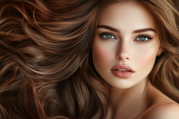 Fototapeta premium Portrait of beautiful woman with brown hair.