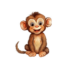 Obraz premium Brown monkey with large eyes and a curled tail, smiling happily. Suitable for animal themed designs, nature illustrations, and children's content. Generative AI