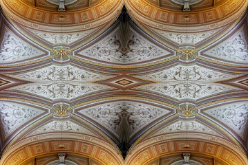 Illustration abstract view of interior building ceiling looking straight up at decorations