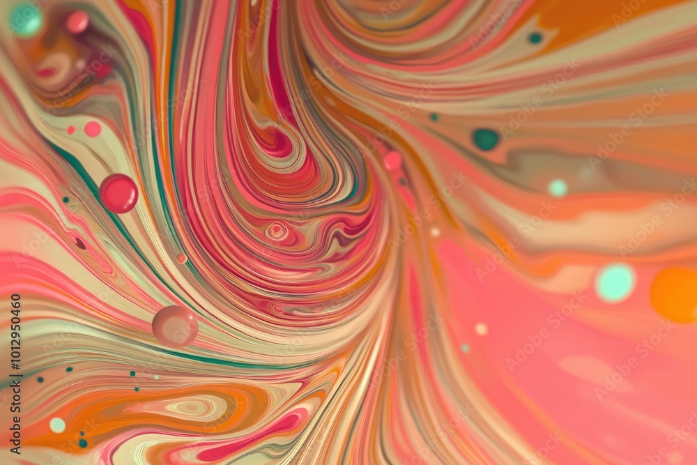 Poster swirling abstract pattern with floating spheres