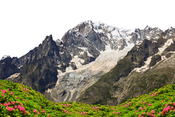Mont Blanc ( Monte Bianco ) mountain range isolated on a transarent PNG background.