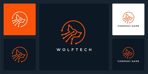 Vector abstract wolf of digital tech logo and icon design template, can be used in various media easily, editable