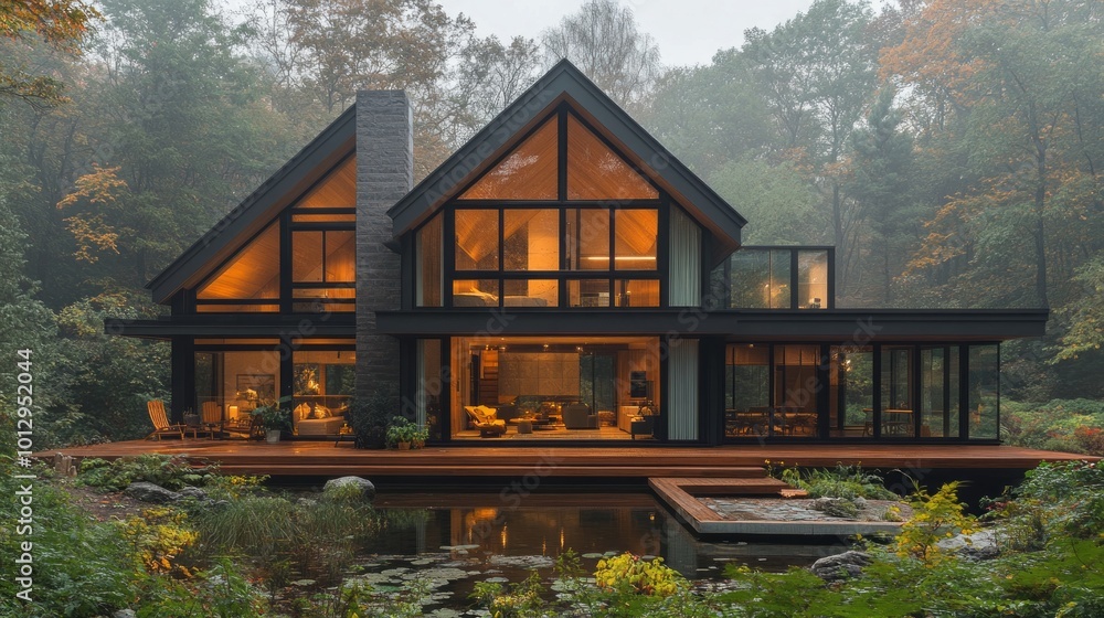 Poster a large house with a pool and a fireplace