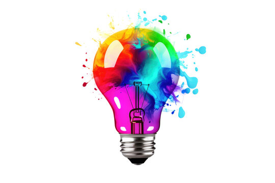 vibrant light bulb  with color splash symbolizing creativity isolated on white or transparent png