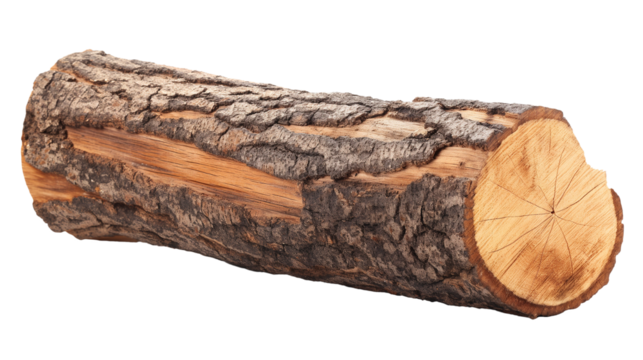 Wood log isolated on transparent and white background, cut out png