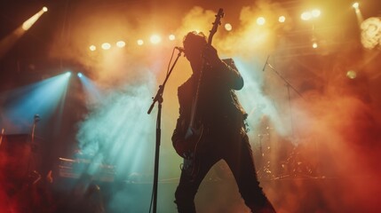 Fototapeta premium Rock Band Performance on Stage in Dramatic Lighting