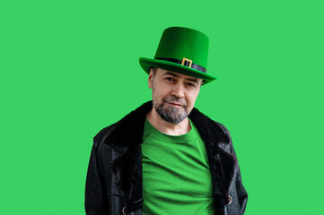 St. Patrick's Day. Handsome man wearing green hat.