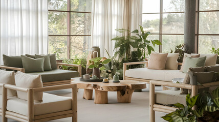 Modern and nature-friendly living room interior,
