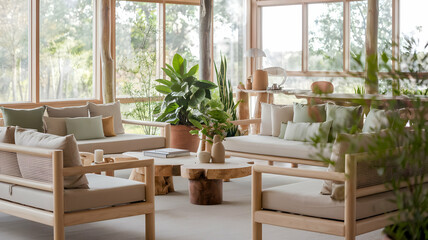 Fototapeta premium Modern and nature-friendly living room interior,