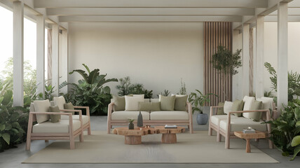 Fototapeta premium Modern and nature-friendly living room interior,