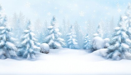 Fototapeta premium A wintry forest filled with snow-covered evergreens, as snowflakes fall in slow, peaceful patterns through the crisp air.