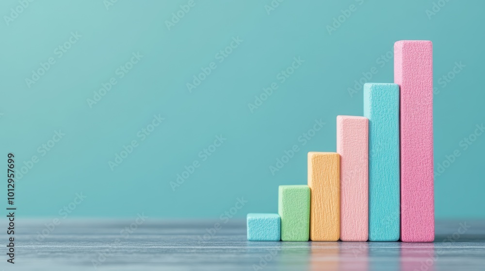 Poster a series of stacked bars on a graph representing different data categories, illustrating comparisons