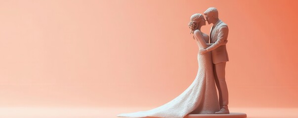 A romantic wedding cake topper featuring a bride and groom in a loving embrace, symbolizing eternal love and union.