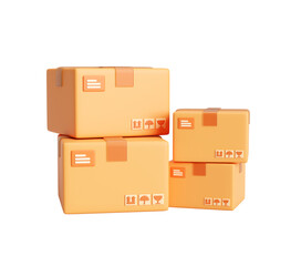 Group of Parcel box or brown cardboard boxes 3d illustration background
