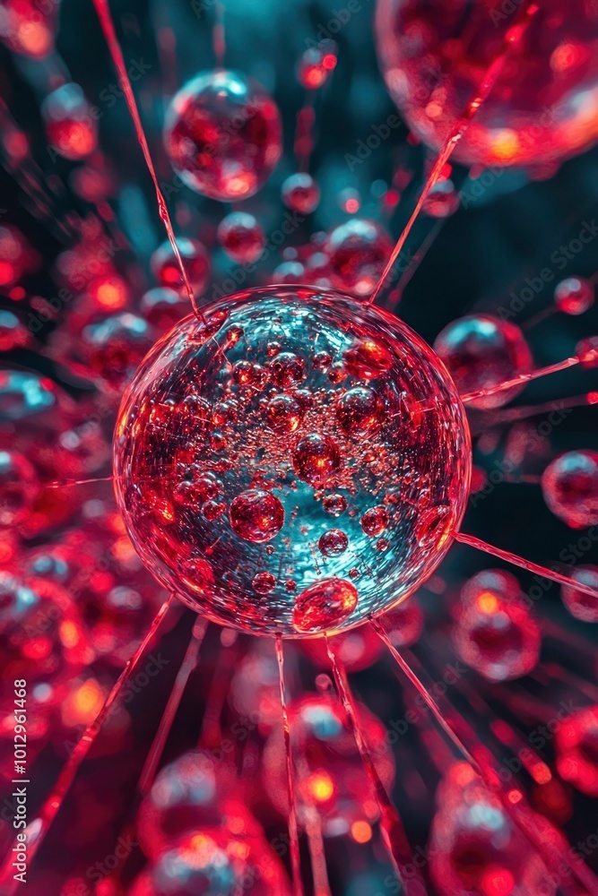 Poster a large transparent sphere with smaller spheres inside and around it