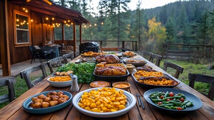 A large family reunion dinner where food is passed around a long, elegant dining table under warm, glowing lights