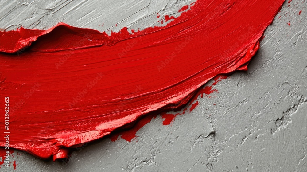 Aufkleber a bold red brushstroke slashed across a grey surface, emphasizing texture and color.
