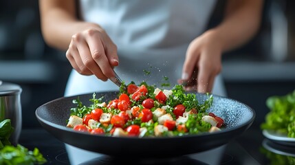 Hands mixing bread cubes and spices for stuffing, with fresh ingredients captured in a warm 3D cartoon style