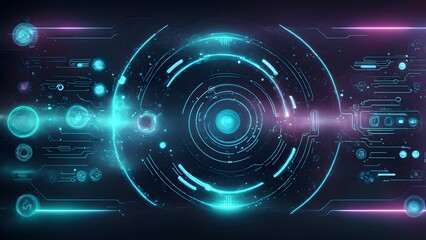 A futuristic digital interface with glowing circles and lines, suggesting advanced technology.