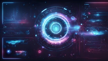 Obraz premium Futuristic digital interface with glowing elements and cosmic visuals.