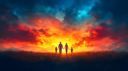 Fototapeta premium A family holding hands while sharing what they are thankful for, rendered in a colorful and intimate 3D cartoon vector