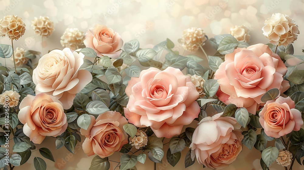 Poster Delicate Peach Roses Bouquet