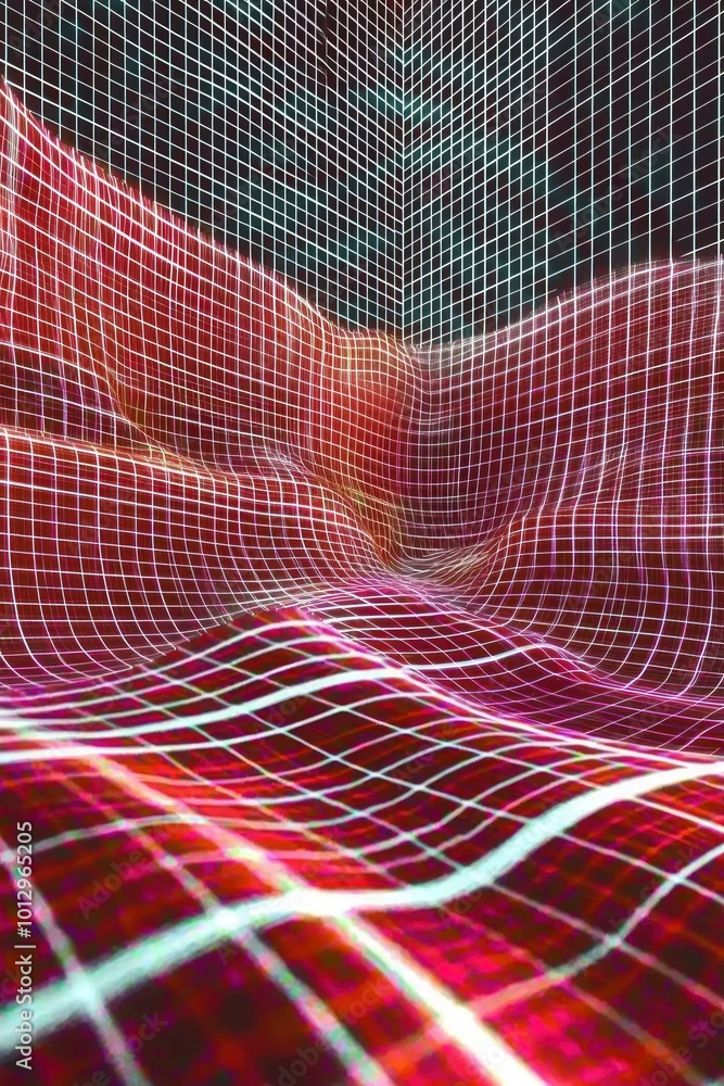 Poster abstract red and white grid pattern