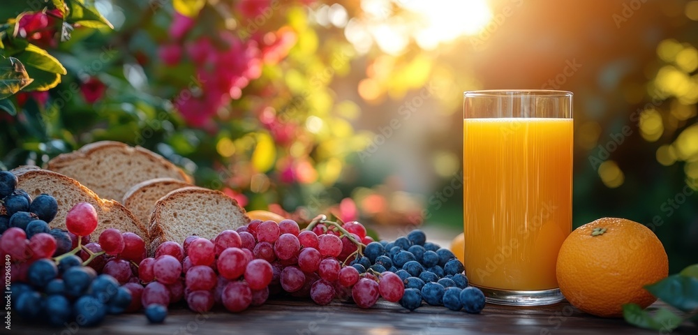 Sticker Fresh Fruit and Juice on a Sunny Day