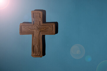 Crucifixion with Jesus Christ on blue background